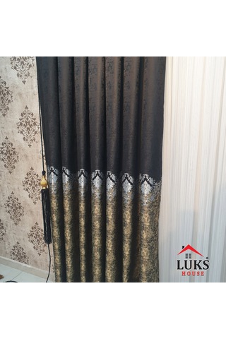 Lüks Siyah Fon Pano Perde Sık Pile Tek Kanat, En100 Cm Siyah