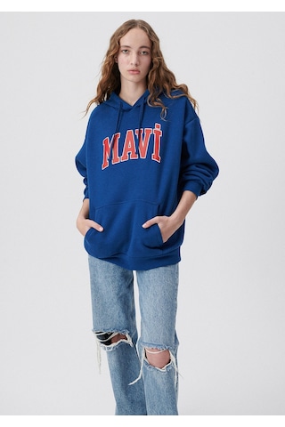 Mavi 1600361-82625 Mavi Logo Baskılı Kapüşonlu Sweatshirt - Lacivert