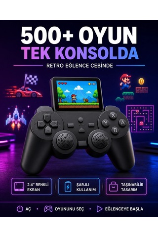Çocuklar Ve Yetişkinler İçin Uygun 500 Oyunlu Taşınabilir Mini Retro El Konsolu 65641361