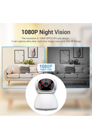 Vkemall 1080p Wifi Güvenlik Kamerası: 360 Görüş, Gece Görüşü, Hareket Takibi Ve İki Yönlü Ses İle Ev Ve Bebek İzleme