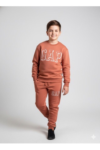 Noble Kids Erkek Çocuk Logo Baskılı Eşofman Takımı Tarçın Turuncu