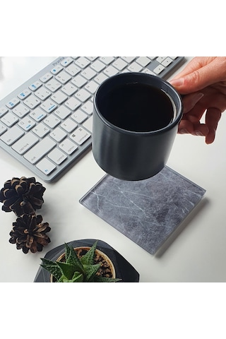 Decorita Cam Bardak Altlığı Gri Mermer Görünümlü 4'lü Takım 10 x 10 CM Gri