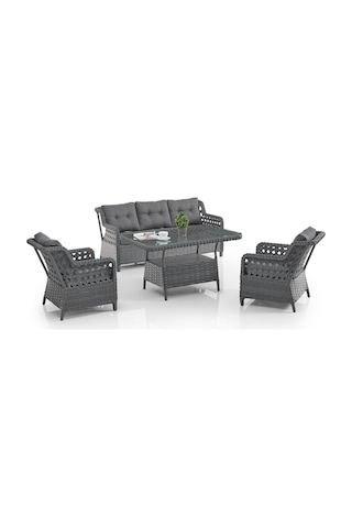Deniz Rattan Puflu Bahçe Balkon Takımı 3+1+1 Antrasit