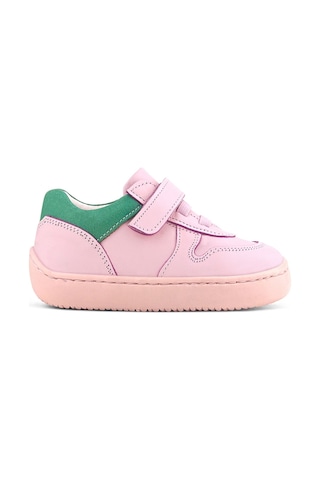 Rakerplus Bob Hakiki Deri Pembe Yeşil Barefoot Cırtlı Lastikli Bebek Sneaker Ayakkabı Pembe