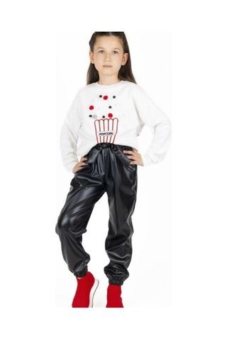 Kız Çocuk Popcorn Baskılı Sweatshirt-13493 Ekru