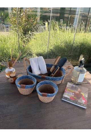 3'lü Düzenleyici Sepet Set Leke Tutmaz Mavi -natural Natural