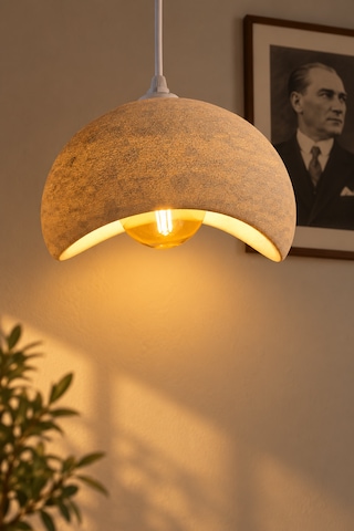 Beton Görünümlü Tekli Sarkıt Avize Dokulu Modern Bohem İskandinav Salon Mutfak G95 Rustik Led Ampul Hediyeli Beyaz