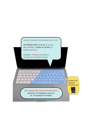 Türkçe Q Klavye Koruyucu Macbook A1534 A1708 Uyumlu Uk Avrupa Ters L Enter Silikon Klavye Koruyucu Renkli Pastel Tasarım Mavi Pembe