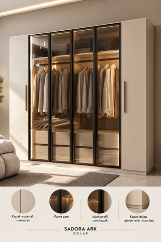 Free Home Sadora Kum Beji Mdf Gardırop Elbise Dolabı 240x218x57 Kumbeji