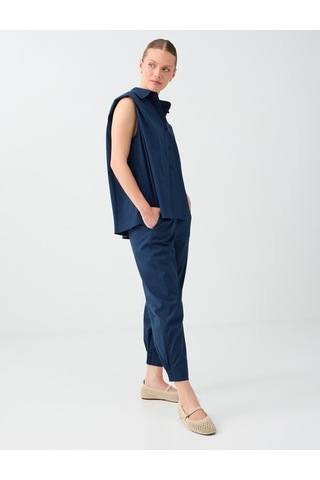 Jimmy Key Jimmy Key Lacivert Beli Lastikli Pamuk Karışımlı Poplin Pantolon 6sw187657494