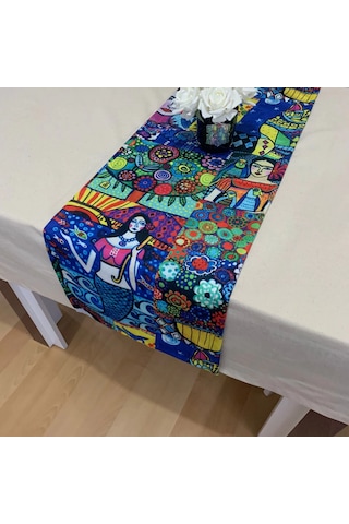 Frida Kahlo Desenli Runner, Yüksek Kaliteli Dijital Baskılı Runner, Dayanıklı, Modern Tasarım 40x145 Çok Renkli