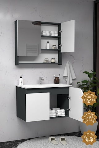 Teta Home Napoli 65 Cm Mdf Banyo Dolabı Seti Antrasit-beyaz Antrasit - Beyaz