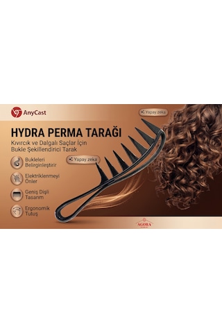 Anycast Hydra Perma Tarağı, Kıvırcık Ve Dalgalı Saçlar İçin Bukle Şekillendirici Tarak
