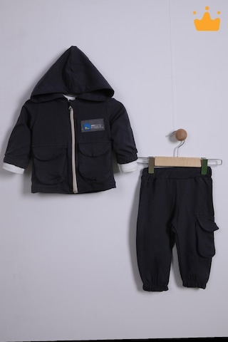 Babyhola 3'lü Kapüşonlu Hırka Badi Pantolon Erkek Bebek Çocuk Alt Üst Takım 001