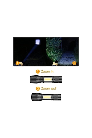 Usb Şarjlı Zoomlu Mini El Feneri Q5 Güçlü Işık Yan Cob Led Sos Mod Kutulu Taşınabilir