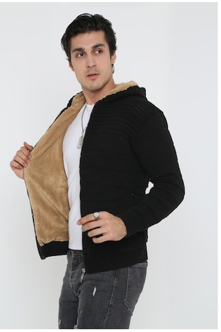 Erkek Fermuarlı Içi Kürklü Siyah Hırka Mont-Siyah