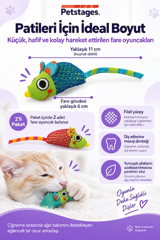 Petstages Catnip Chew Mice Catnipli Kedi Oyuncağı 2'li Paket