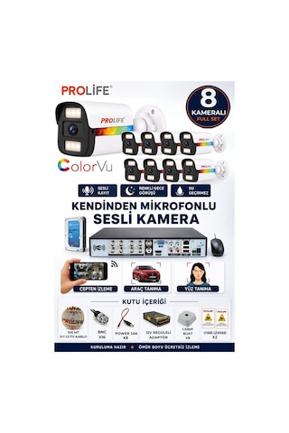 8 Li Sesli Güvenlik Kamerası 5 Mp Gece Renkli Full Hd Kamera Seti