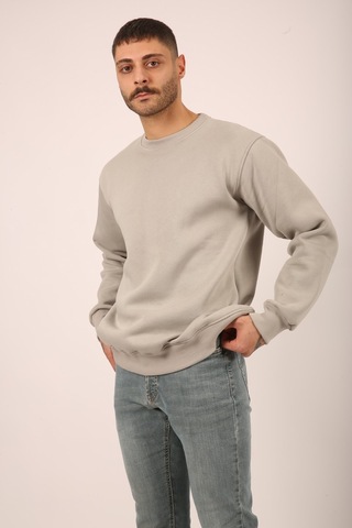 Baskılı İçi Yumuşak Tüylü Sweatshirt Açık Gri