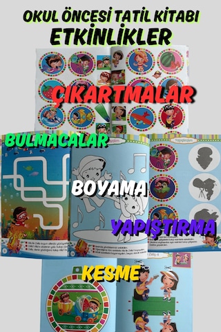 Anaokul Ve Okul Öncesi Etkinlikli Tatil Kitabı + Kes Yapıştır Kitabı