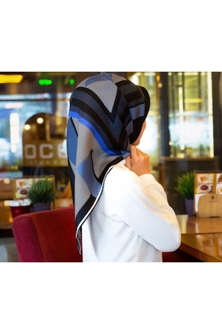 Vissona Twill İpek Eşarp Siyah, Saks Mavisi