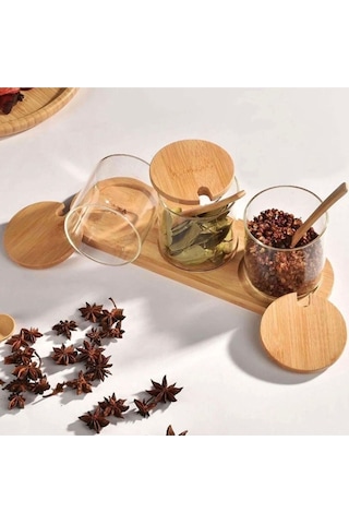 Ekinci Home Mien 3lü Yuvarlak Cam Baharatlık Bej
