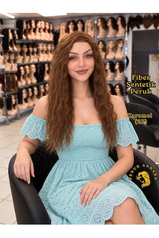 Afro Su Dalgası Peruk Fiber Sentetik Karamel