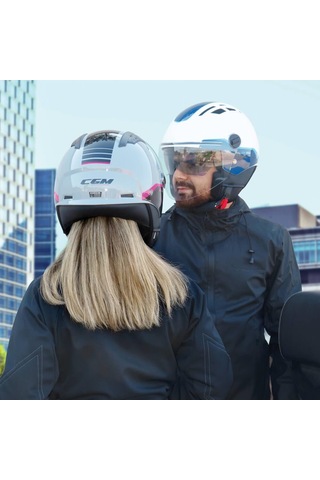 Cgm 116G Aır Bıco Uzun Vizör Güneş Vizörlü Açık Kask Mavi Beyaz