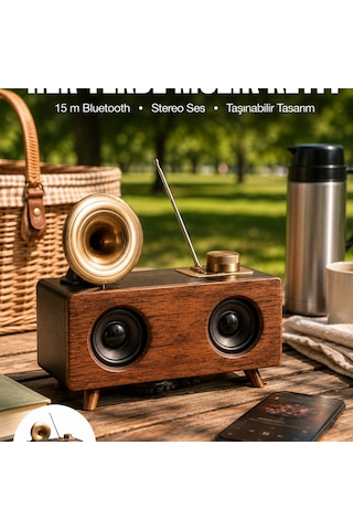Bluetooth Hoparlör Ahşap Klasik Retro Gramofon Bluetooth Müzik Kutusu 84757541