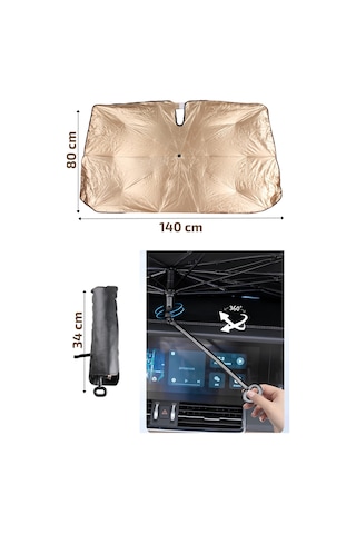 Araç Ön Cam Güneşlik Şemsiyesi 140x80 Cm Katlanabilir Isı Yalıtımlı Araba Güneşliği 360 Derece Bükül