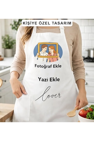 Bk Gift Kişiye Özel Kendin Tasarla Beyaz Mutfak Önlüğü - Aşçı Önlüğü, Şef Önlüğü, Sevgiliye Hediye, Doğum Günü Hediyesi Kobitmeyencom36893 Bk Gift