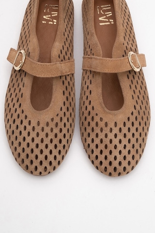 Luvishoes Luvi Shoes Arian Toprak Süet Hakiki Deri Delikli Kadın Babet Ayakkabı Toprak