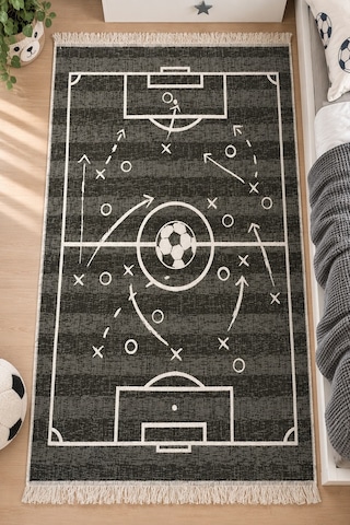 Lorvian Noletti Çocuk Odası Kilimi Pamuklu Futbol Sahası Desenli Makinede Yıkanabilir Uygun Kilim Evm26829a Renkli