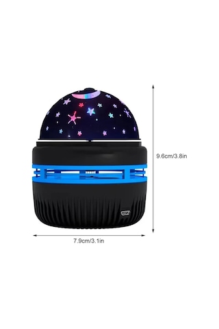 SGE Teknoloji Ay ve Yıldızlı Gökyüzü Yansıtmalı Dönen Projeksiyon Gece Lambası Siyah