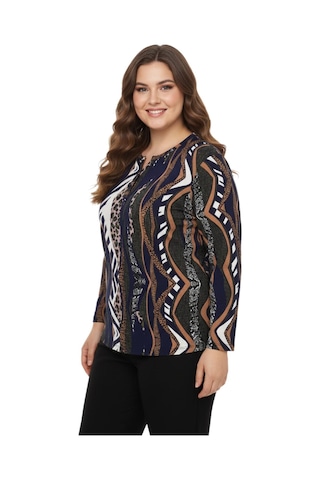 Linsolita Kadın V Yaka Baskılı 2 Düğmeli Bluz Bgl-st05096 Lacıvert