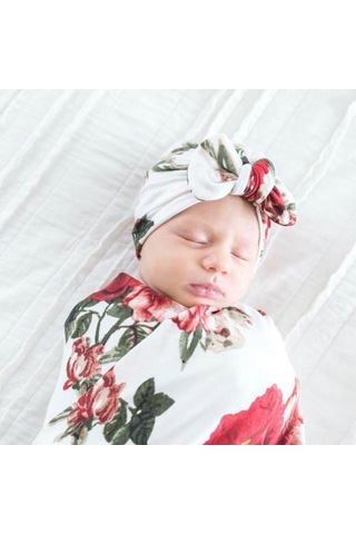 Moveevo Yeni Doğan Bebek Sarımalık Ve Şapkalı Seti - Polyester Elbise - Çiçek Desenli - 86x137 Cm 190702