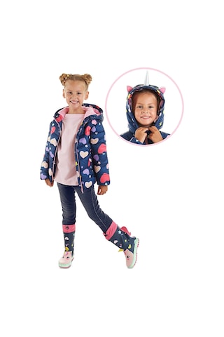 Denokids Unicorn Kız Çocuk Su İtici Kapüşonlu Şişme Mont Lacivert Çok Renkli