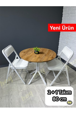 Aras 2 Kişilik Yuvarlak Mutfak Yemek Masası Takımı 2+1 Ceviz Beyaz Deri 80 Cm Ceviz-beyaz
