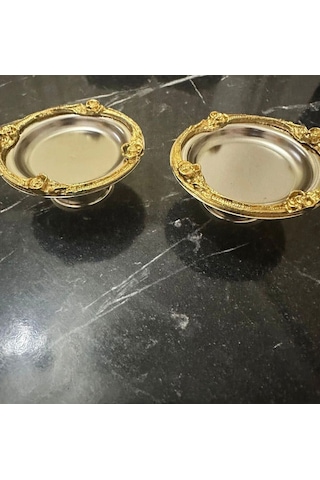 6'lı Kahve Yanı Lokumluk Gold Gümüş Gül Detaylı Dekoratif Lokumluk Nişan Söz Kahve Yanı Şekerlik Gold - Gümüş