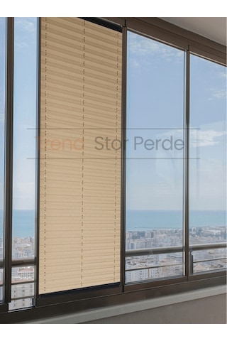 Sütlü Kahve Plise Katlanır Cam Balkon Perdesi - Ofis Perdesi - Salon Perdesi - 043 Sütlü Kahve