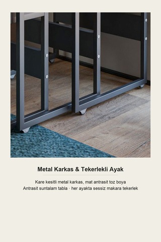 Vela 3'lü Zigon Sehpa Metal Karkas, İç İçe Geçen Sehpa Seti Antrasit
