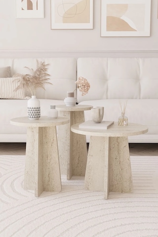 Mantar 3 Lü Zigon Sehpa Iskandinav Stili - Traverten-yeni Stil