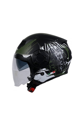 Sway Sw766 Yarım Yazlık Çene Açılır Warrıor Kask Mat Gri - Siyah - Yeşil