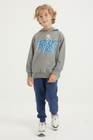 Tommy Life Gri Melanj Yazı Baskılı Kanguru Cepli Kapüşonlu Standart Kalıp Erkek Çocuk Sweatshirt - 11002 Gri Melanj
