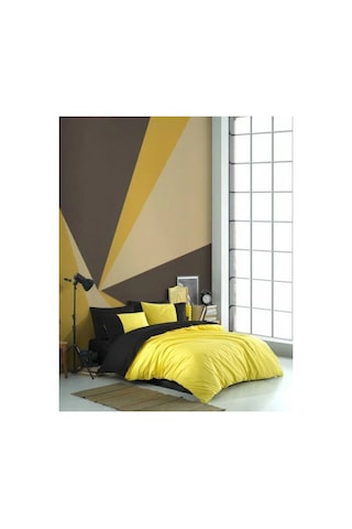 Kingsize Poplin Nevresim Diamond Sarı Siyah Çok Renkli