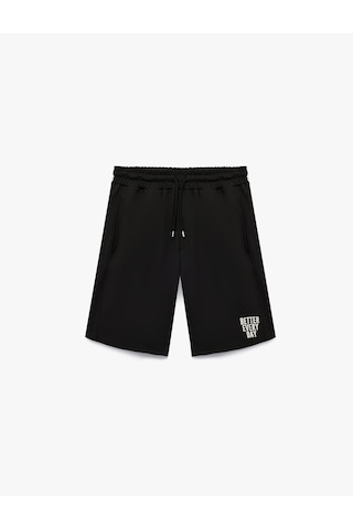 Koton Straight Fit Beli Bağcıklı Baskılı Spor Şort Siyah 6sam40126nk