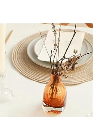 8'li Paket Yuvarlak Dokuma Amerikan Servisleri Isıya Dayanıklı Amerikan Servisleri Sarımsı Kahverengi