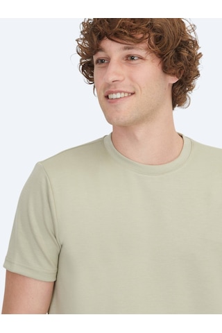Kip Açık Haki Düz Bisiklet Yaka T-shirt Açık Haki