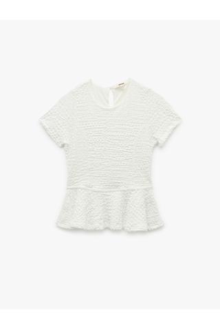 Koton Bürümcük Kumaş Dokulu Kısa Kollu Bisiklet Yaka Peplum Bluz Beyaz 5sak10533ek Beyaz