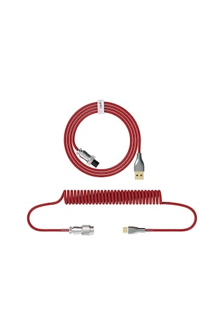 Ebitda Hxsj Mekanik Klavye Kıvrımlı Kablo - Usb'den Type-c'ye, Metal Konnektörlü, Kırmızı Nylon Örgü